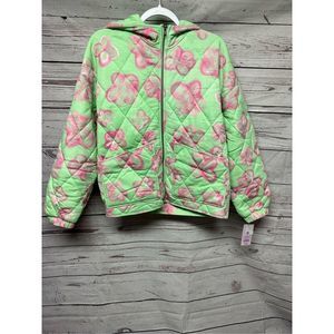 Wild Fable Womens Floral Full-Zip Hooded Quilted Jacket Mint Green Sz Medium